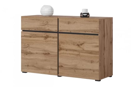 Komoda Gramon 119 cm se zásuvkami - dub wotan / černá Komoda Cross 45 s zásuvkami 119 cm - Dub wotan / Černý