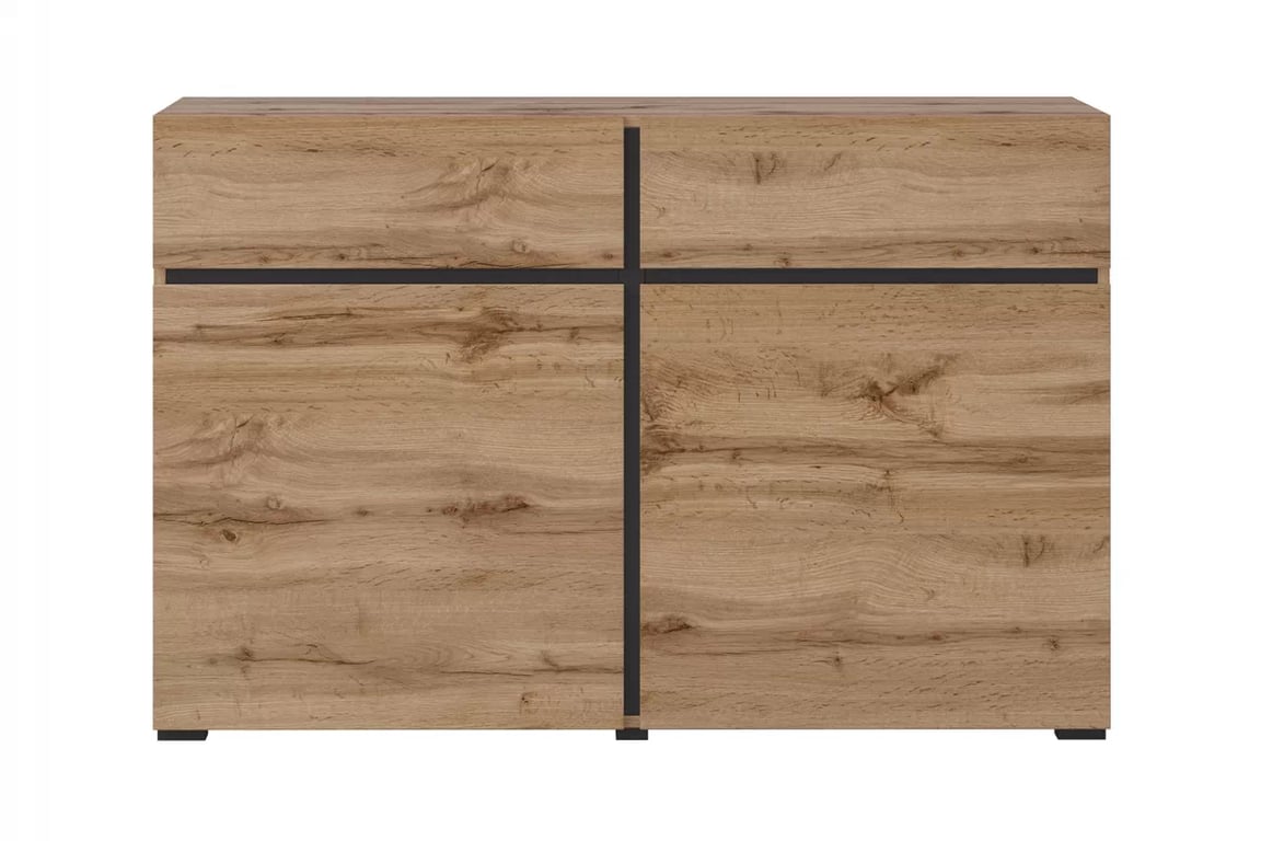 Komoda Gramon 119 cm se zásuvkami - dub wotan / černá Komoda Cross 45 s zásuvkami 119 cm - Dub wotan / Černý