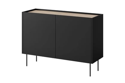 Comodă cu două uși și două sertare Desin 120 2U2S - negru mat / Stejar nagano