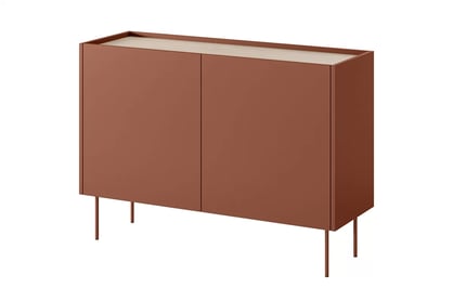 Comodă cu două sertare Desin 120 2U2S - ceramică roșie / Stejar nagano