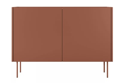 Komoda Desin 120 cm se dvěma skrytými zásuvkami - ceramic red / dub nagano Komoda Desin 120 cm z 2 ukrytymi zásuvkami i metalowymi nogami- Červený / ceramic red / dub nagano