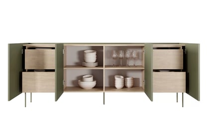 Comodă solidă cu patru sertare ascunse Desin 220 4U4S - olive / Stejar nagano Comoda Desin 220 cm z 4 ukrytymi sertare - olive / stejar nagano