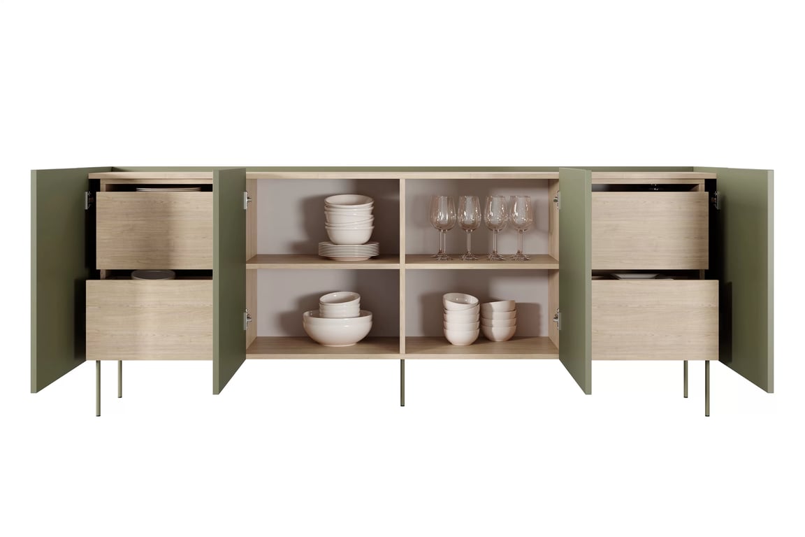 Comodă solidă cu patru sertare ascunse Desin 220 4U4S - olive / Stejar nagano Comoda Desin 220 cm z 4 ukrytymi sertare - olive / stejar nagano