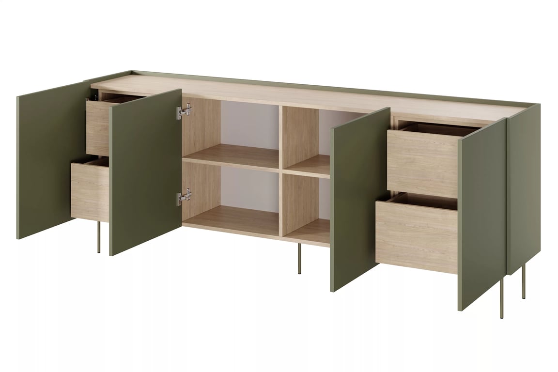 Comodă solidă cu patru sertare ascunse Desin 220 4U4S - olive / Stejar nagano Comoda Desin 220 cm z 4 ukrytymi sertare - olive / stejar nagano