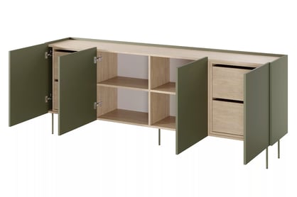 Comodă solidă cu patru sertare ascunse Desin 220 4U4S - olive / Stejar nagano Comoda Desin 220 cm z 4 ukrytymi sertare - olive / stejar nagano