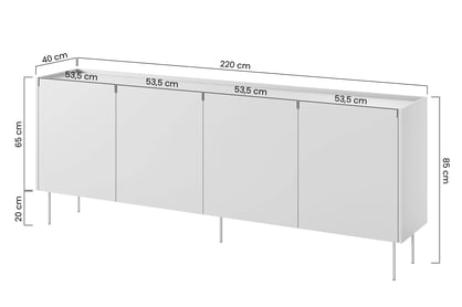 Komoda Desin 220 cm so 4 ukrytými zásuvkami - čierny mat / dub nagano Komoda Desin z 4 ukrytymi zásuvkami 220 cm - Čierny mat / Dub nagano