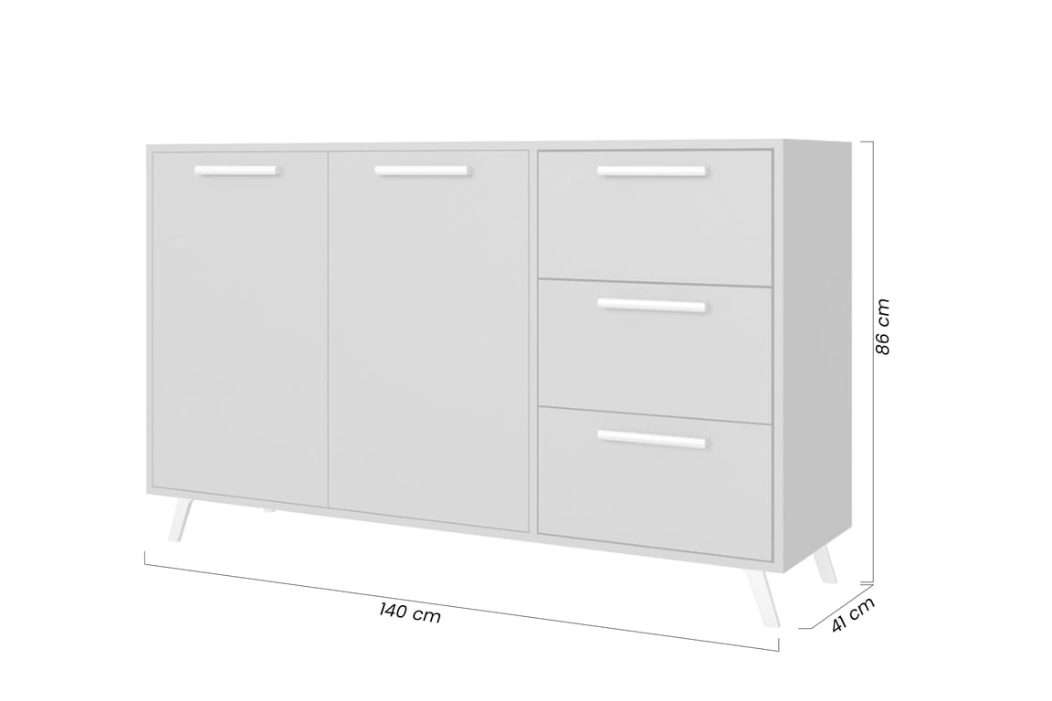 Komoda Bali 140 cm s 3 zásuvkami - svetlomodrá Komoda dvojdverová Lutori 140 cm s tromi zásuvkami - zgaszony Blankyt