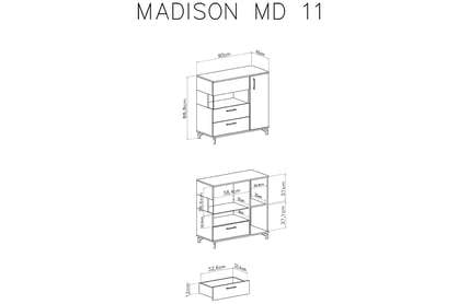 Komoda dvojdverová so zásuvkou Madison MD11 - čierny / dub piškótový Komoda dvojdverová so zásuvkou Madison MD11 - Čierny / dub piškótový - Rozmery