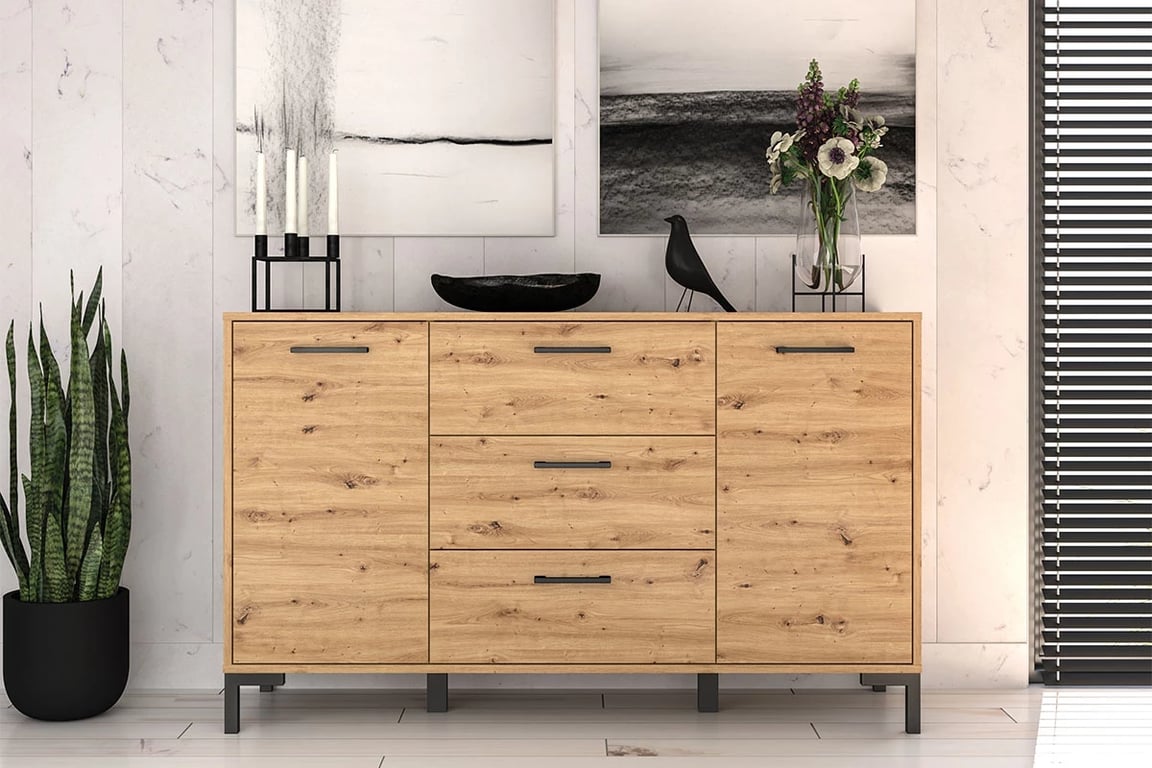 Klarso 12 kétajtós komód, három fiókkal - 138 cm Komód do obývacího pokoje