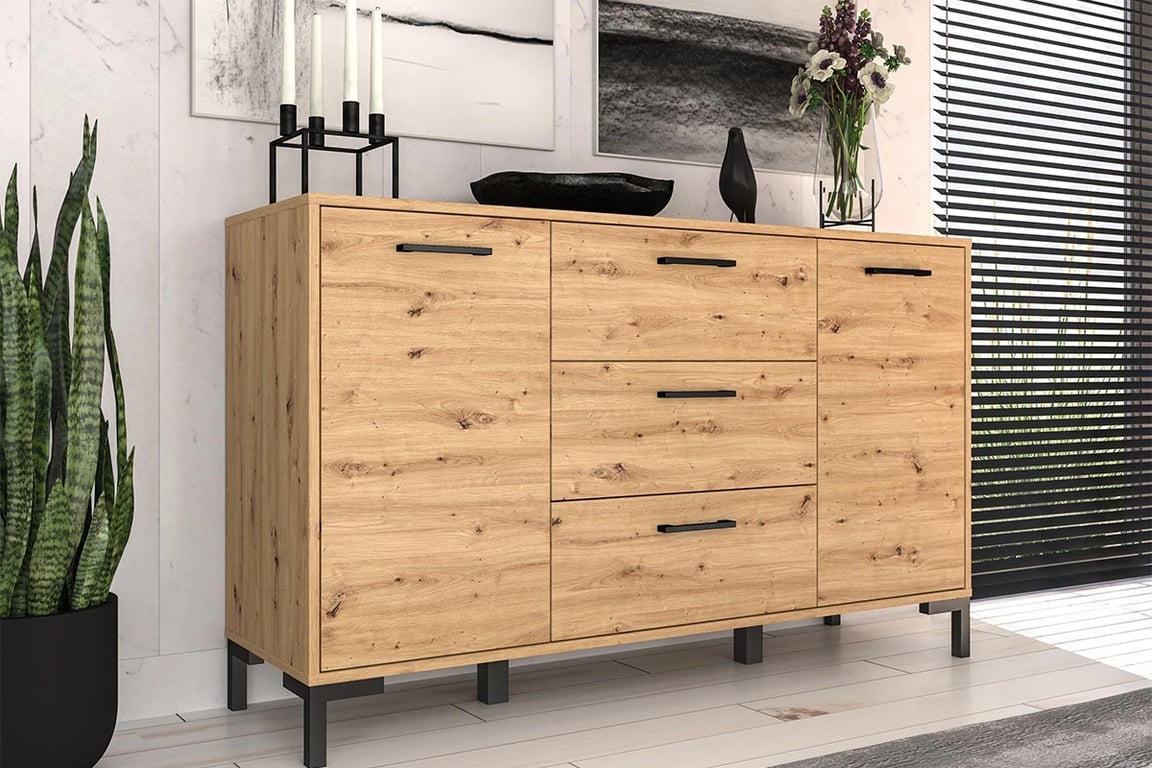 Klarso 12 kétajtós komód, három fiókkal - 138 cm Komód na černých nohách