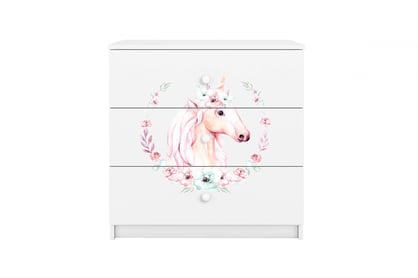 Comodă copii Bonzo 80 cm cu sertare - alb / cal Comoda dziecieca Bonzo 80 cm cu sertare - bialy / konik