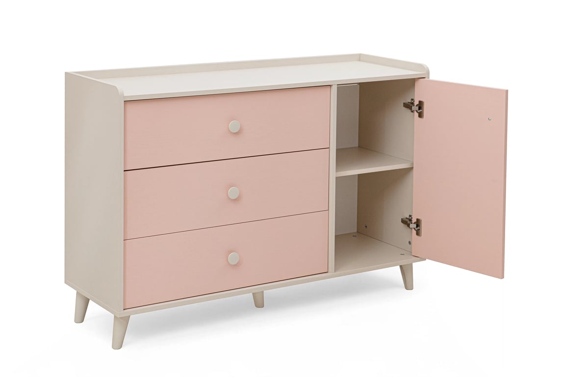 Marla komód 120 cm - sivatagi homok / millennial pink Komod dziecieca Marla 120 cm fiokokkal - piasek pustyni / roz / millenial pink
