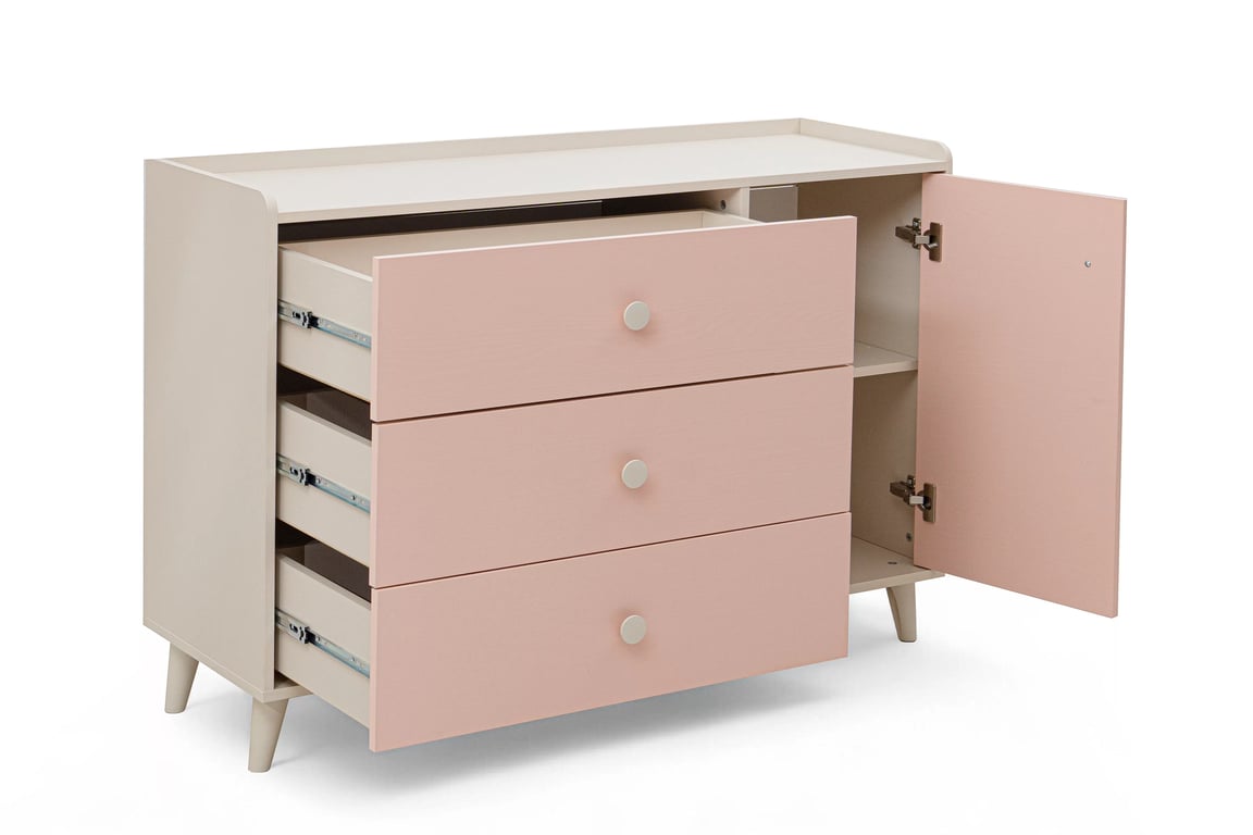 Marla komód 120 cm - sivatagi homok / millennial pink Komod dziecieca Marla 120 cm fiokokkal - piasek pustyni / roz / millenial pink