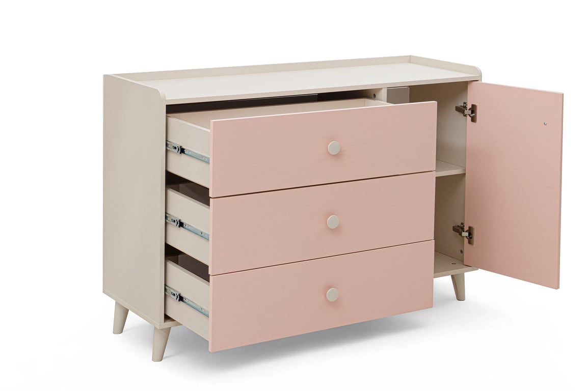 Marla komód 120 cm - sivatagi homok / millennial pink Komod dziecieca Marla 120 cm fiokokkal - piasek pustyni / roz / millenial pink