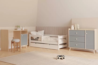 Comodă cu sertare Marla 120 cm - nisip deșert / palladium gri Comoda dziecieca Marla 120 cm cu sertare - piasek pustyni / gri pallad