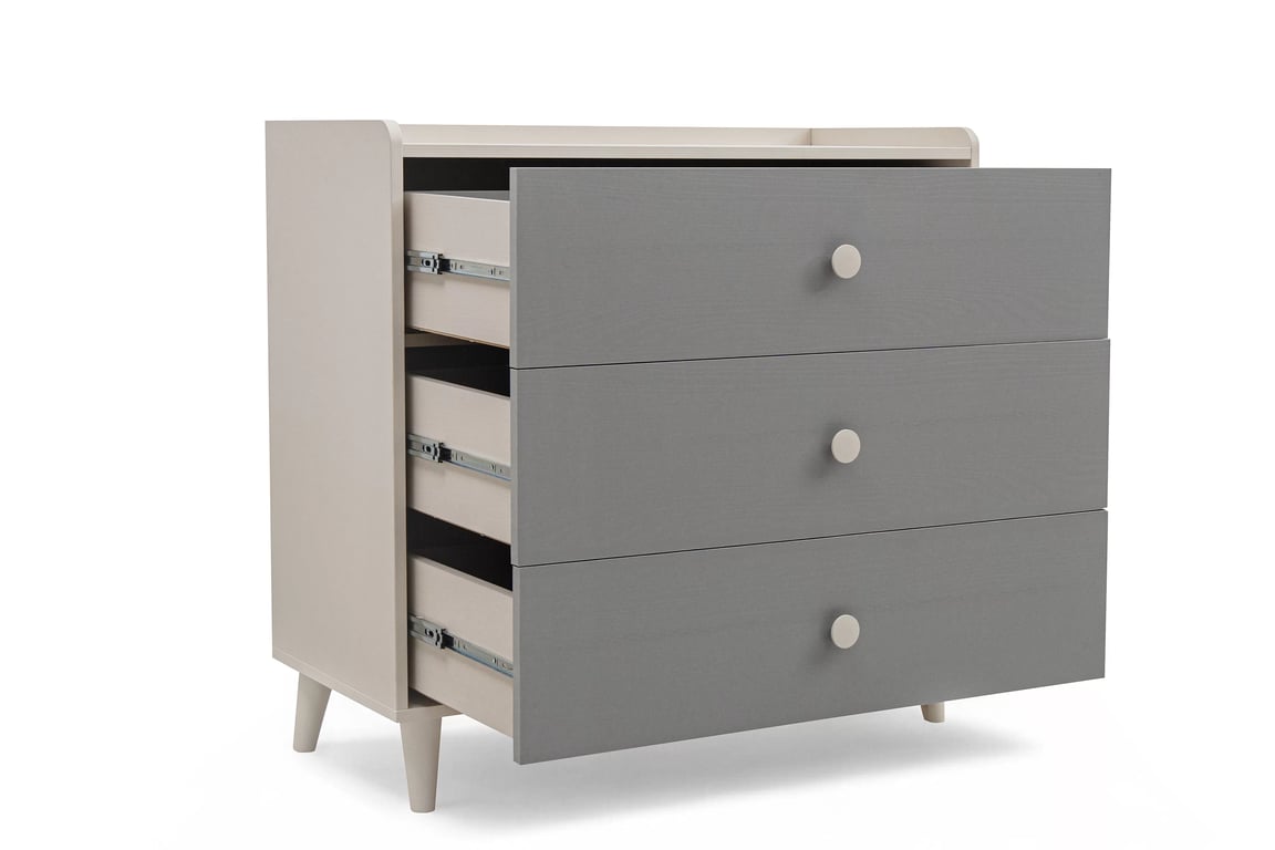 Comodă cu sertare Marla 90 cm - nisip deșert / palladium gri Comoda dziecieca Marla 90 cm cu sertare - piasek pustyni / gri pallad