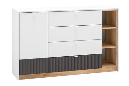 Komoda Gaoli 06 so zásuvkami 138 cm - biely / Dub castello / grafit