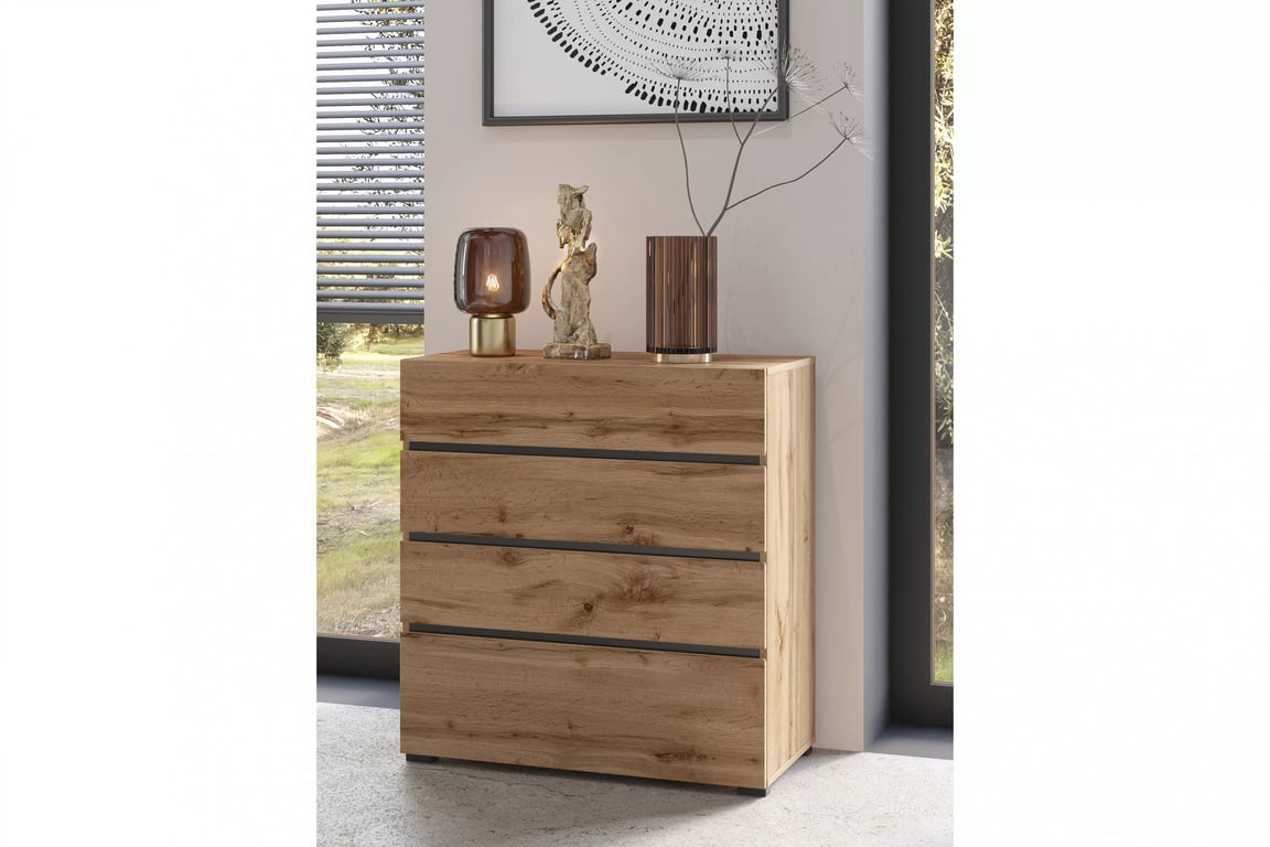 Gramon komód 80 cm - wotan tölgy / fekete Komod Gramon 80 cm fiokokkal - dab wotan / fekete