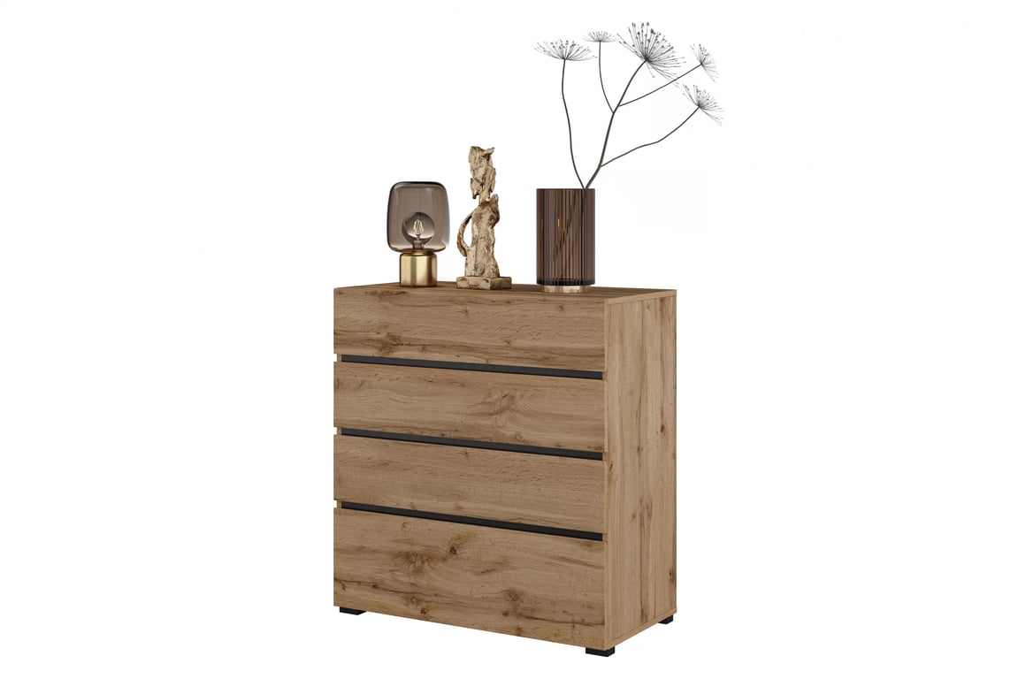 Gramon komód 80 cm - wotan tölgy / fekete Komod Gramon 80 cm fiokokkal - dab wotan / fekete