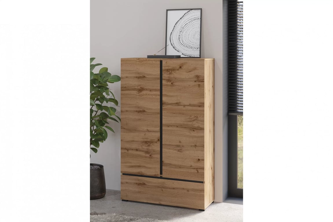 Gramon komód 89 cm - wotan tölgy / fekete Komod Gramon 89 cm z szuflada - dab wotan / fekete