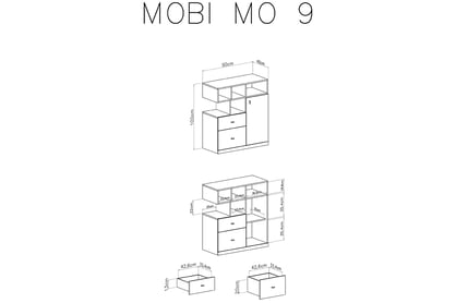 Komoda Mobi MO9 - 90 cm - bílá / tyrkysová wnetrze Komody 9 mobi