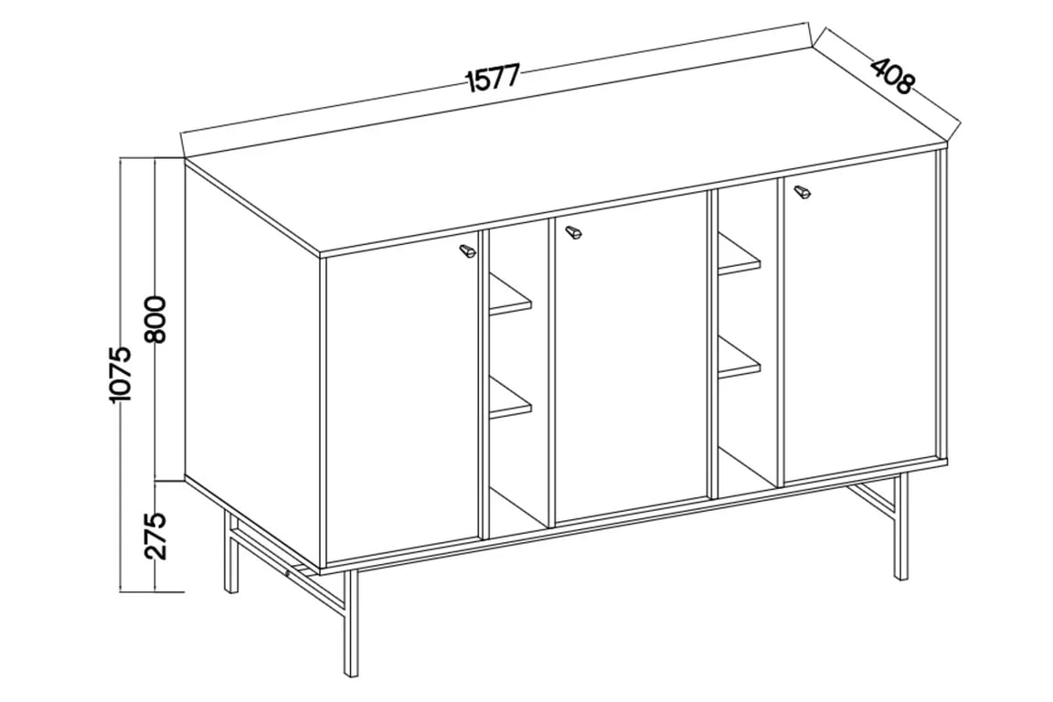 Komoda Lotina III 3F - 158 cm - eukalyptus / čierny nožičky Komoda Lotina III 3F - 158 cm - eukaliptus / čierny nožičky