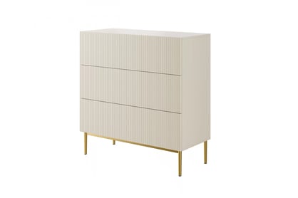 Comoda Nicole cu trei  sertare cu picioare metalice 100 cm - cașmir / picioare aurii