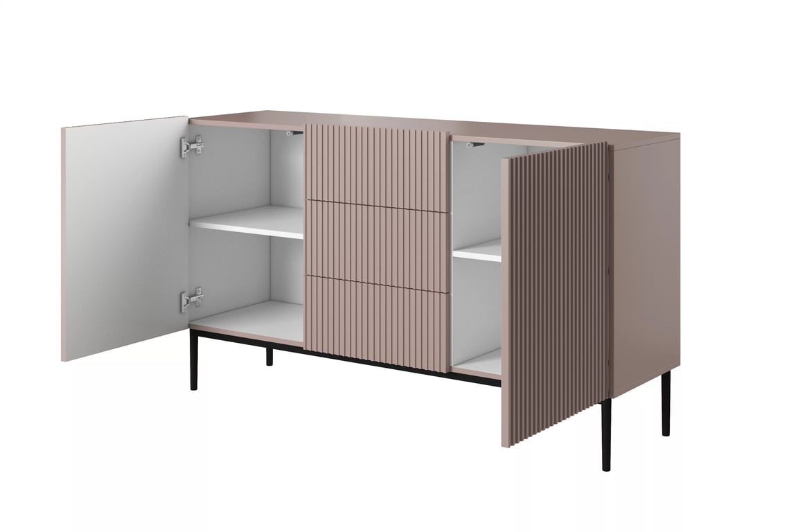 Nicole 150 cm-es komód három fiókkal - antik rózsaszín MDF / fekete lábak Komód Nicole 150 cm fiokokkal i metalowymi nogami - antik rozsaszín / fekete lábak