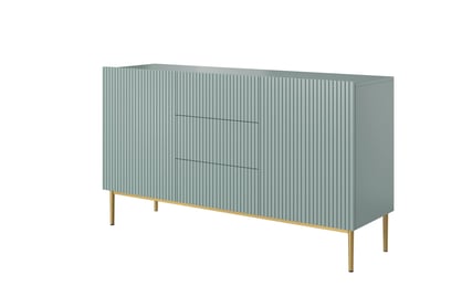 Nicole 150 cm-es komód három fiókkal - zsálya MDF/ arany lábak