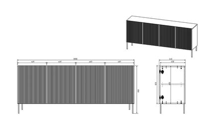 Nicole 200 cm komód - zsálya MDF / arany lábak Komód Nicole 200 cm fém lábakon- szalwia / arany lábak