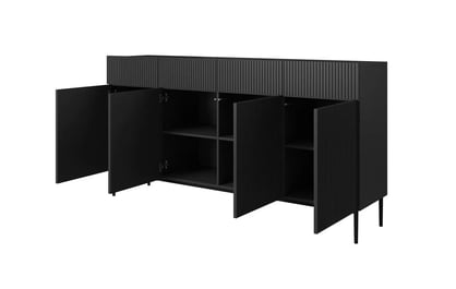 Nicole fiókos komód 200 cm - matt fekete/fekete lábakkal Černá Komód