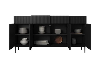 Nicole fiókos komód 200 cm - matt fekete/fekete lábakkal Komód do obývacího pokoje