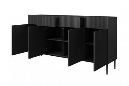 Nicole fiókos komód 200 cm - matt fekete/fekete lábakkal Komod Nicole 200 cm z czterema fiokok i metalowymi nogami- matt fekete / fekete nozki