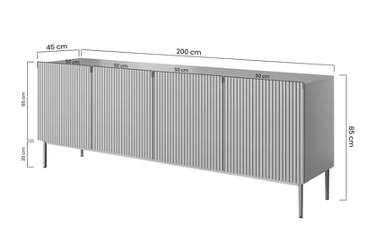 Nicole 200 cm komód - sötétkék MDF / arany lábak Komód Nicole 200 cm z ryflowanym frontem i metalowymi nogami - Sötétkék / arany lábak
