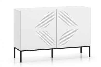 Komoda Pingli 114 cm - bílý mat / černý rošt