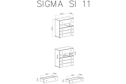 Komoda Sigma SI11 - biely lux / betón Komoda Sigma SI11 - Biely lux / betón - schemat