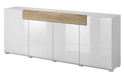 Comodă Toledo 25 cu 4 uși și sertar 210 cm - alb lucios/san remo