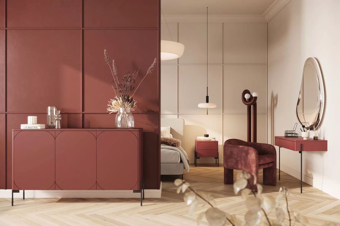 Comodă Sonatia 150 cm - burgundy Comoda cu trei uși Sonatia pe bază de metal 150 cm - burgundy