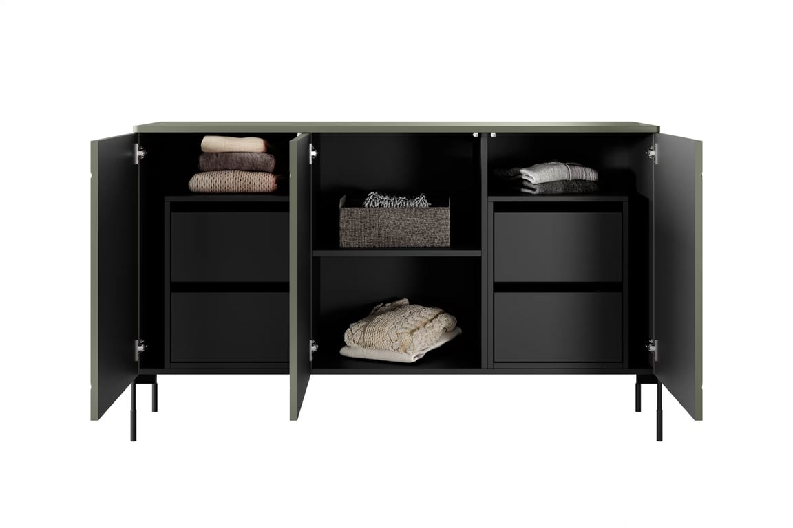 Comodă cu trei uși și patru sertare Sonatia 150cm - Olive spațios Comoda