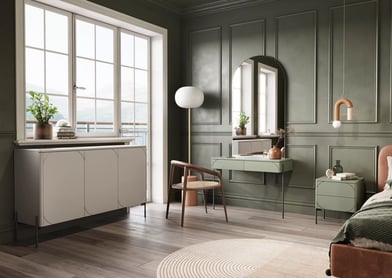 Comodă cu trei uși și două sertare Sonatia 150 cm - cașmir Comoda cu trei uși z dwoma ukrytymi sertare Sonatia 150 cm - cașmir