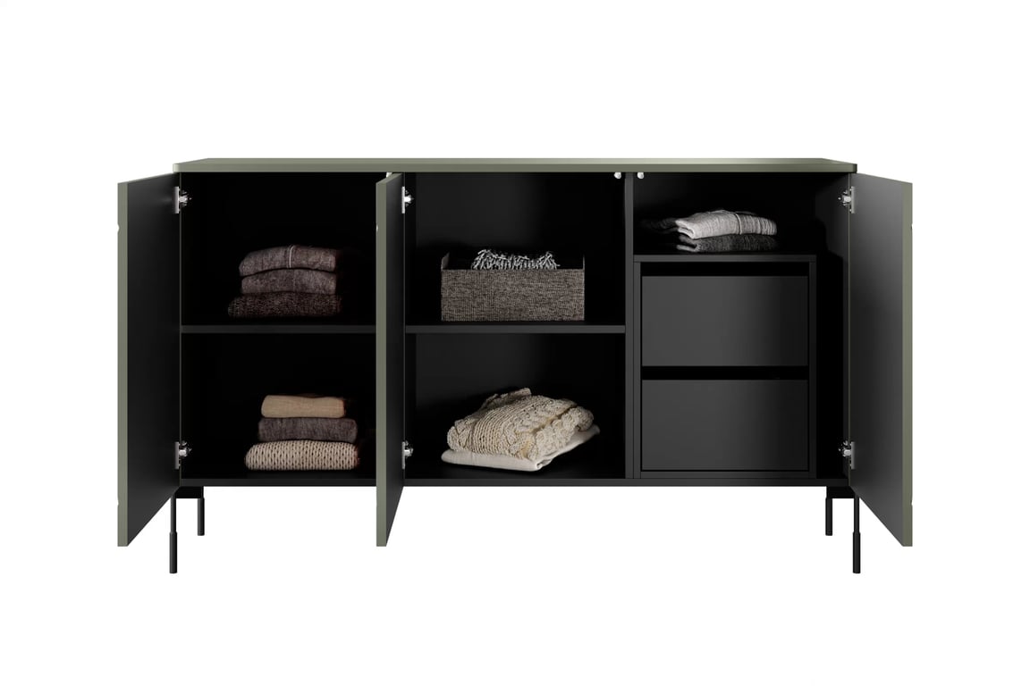Comodă cu trei uși și două sertare Sonatia 150cm - Olive spațios Comoda