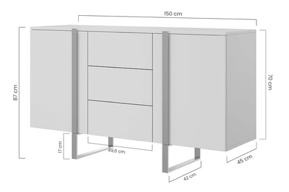 Komoda Verica 150 cm se třemi  zásuvkami i metalowymi nogami - černá beton / zlote nozki - Konec série Komoda Verica 150 cm se třemi  zásuvkami i metalowymi nogami - černá beton / zlote nozki