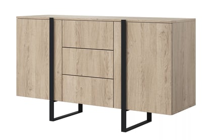 Comoda Verica 150 cm cu trei sertare - stejar / picioare negre