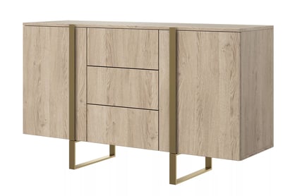 Comoda Verica 150 cm cu trei sertare - stejar / picioare aurii