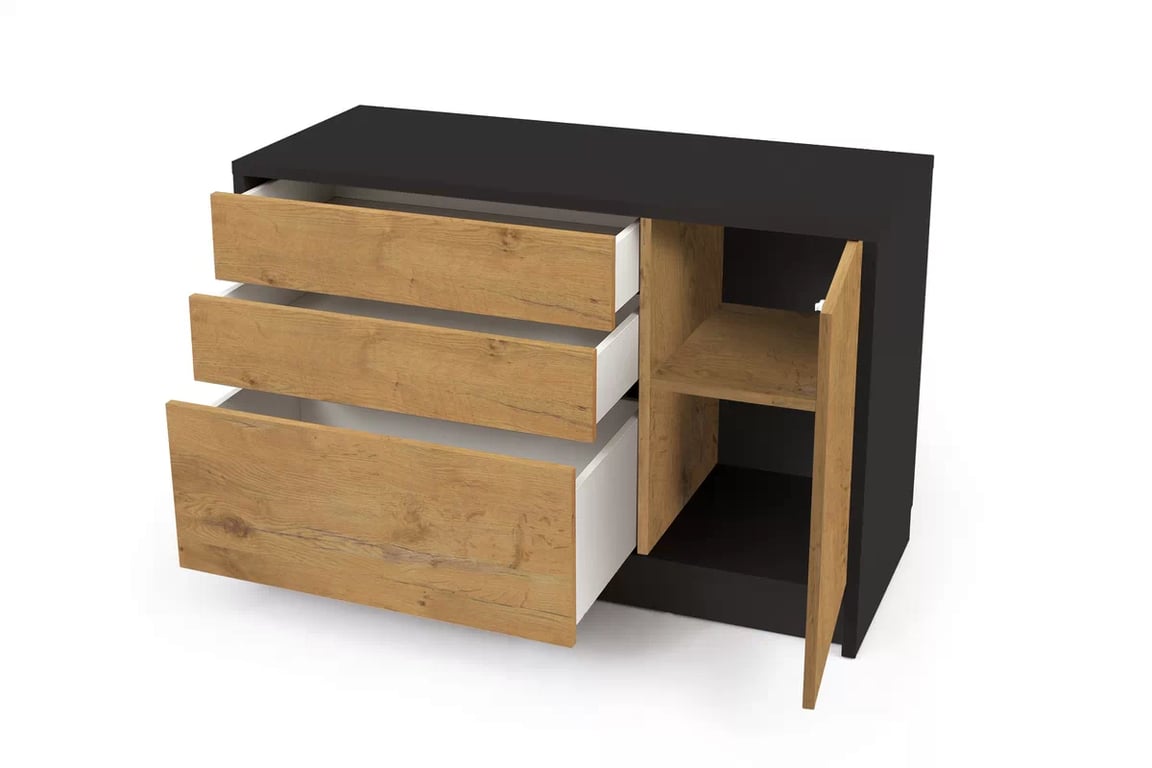 Comoda Genius 1D3S cu sertare 120 cm - negru / stejar lancelot Comoda cu sertare Genius 1D3S - 120 cm - negru / stejar lancelot