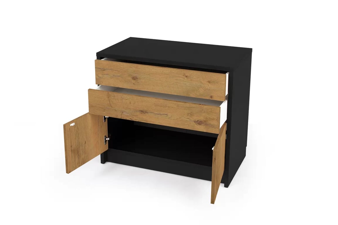 Comoda Genius 2D2S cu sertare 90 cm - negru / stejar lancelot Comoda cu sertare Genius 2D2S - 90 cm - negru / stejar lancelot