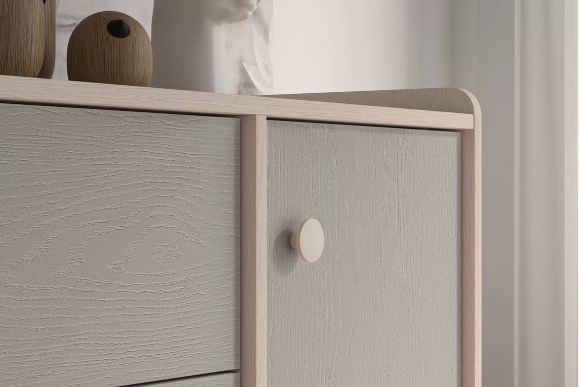 Comodă cu sertare Marla 120 cm - nisip deșert / palladium gri Comoda cu sertare Marla 120 cm - piasek pustyni / gri pallad