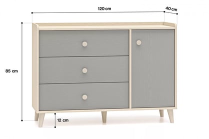Comodă cu sertare Marla 120 cm - nisip deșert / palladium gri Comoda cu sertare Marla 120 cm - piasek pustyni / gri pallad