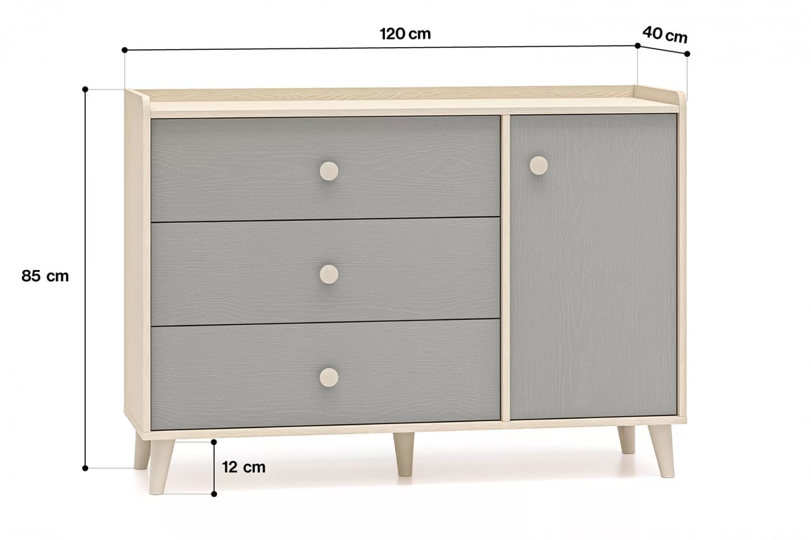 Comodă cu sertare Marla 120 cm - nisip deșert / palladium gri Comoda cu sertare Marla 120 cm - piasek pustyni / gri pallad