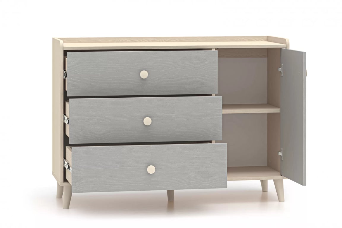 Comodă cu sertare Marla 120 cm - nisip deșert / palladium gri Comoda cu sertare Marla 120 cm - piasek pustyni / gri pallad